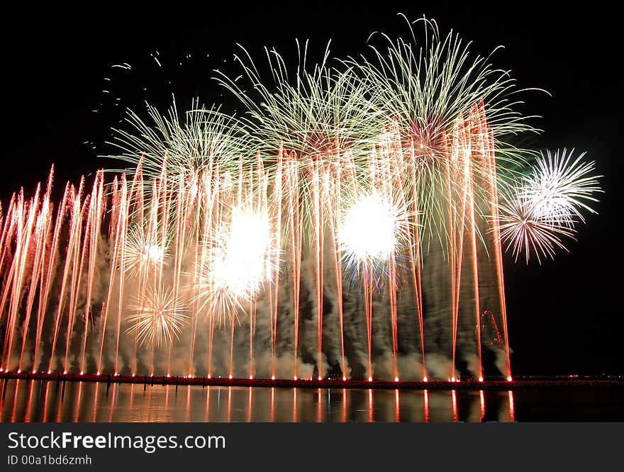 Demonstration of fireworks near the river. Demonstration of fireworks near the river