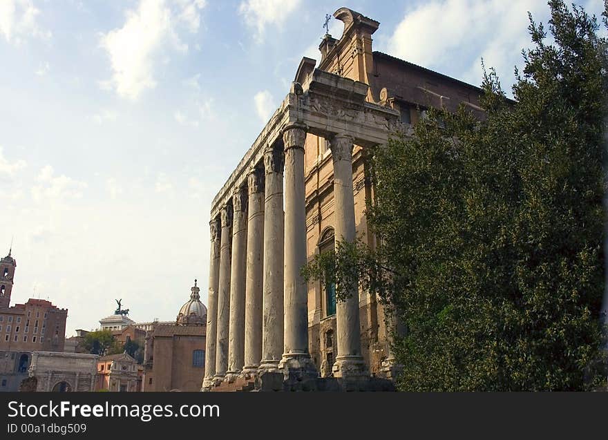 Temple of Antoninus and Faustina on the Roman Forum,(141 AD, now S. Lorenzo in Miranda)  Rome. Italy. Temple of Antoninus and Faustina on the Roman Forum,(141 AD, now S. Lorenzo in Miranda)  Rome. Italy