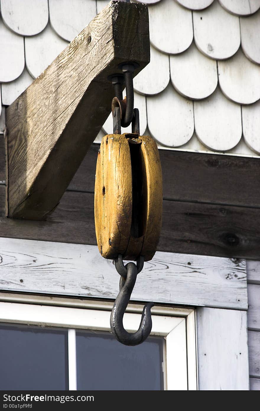 Lift hook on outside of building