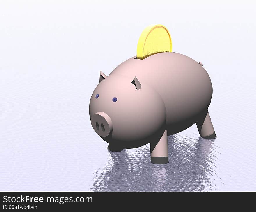 Piggy bank. Year of a pig. Christmas ornaments. 3D.Pig with a gold coin. Piggy bank. Year of a pig. Christmas ornaments. 3D.Pig with a gold coin