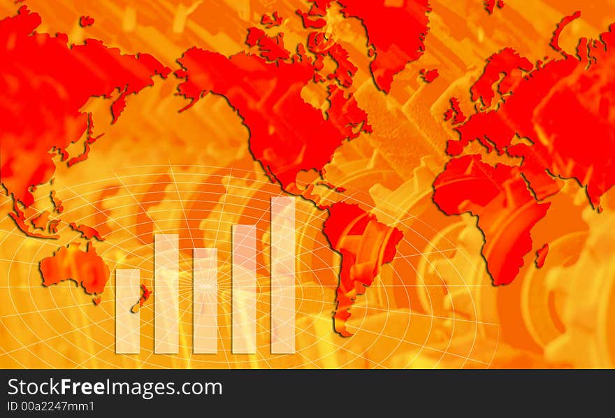 World map with graph, illustration