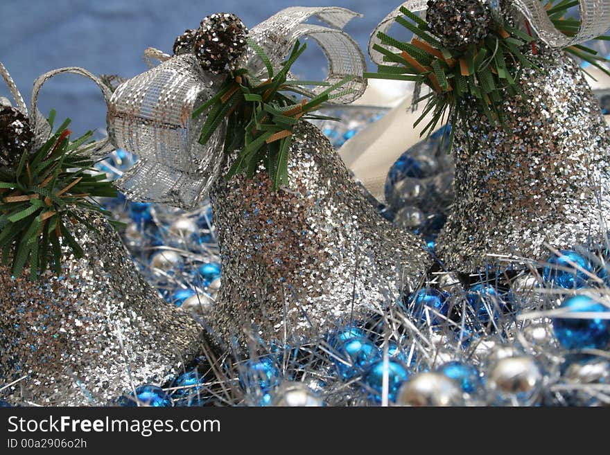 Christmas composition with bells and decorative chain. Christmas composition with bells and decorative chain