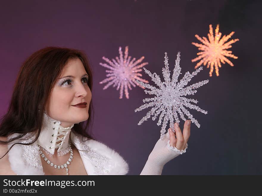 Beautiful girl holding crystal star. Beautiful girl holding crystal star