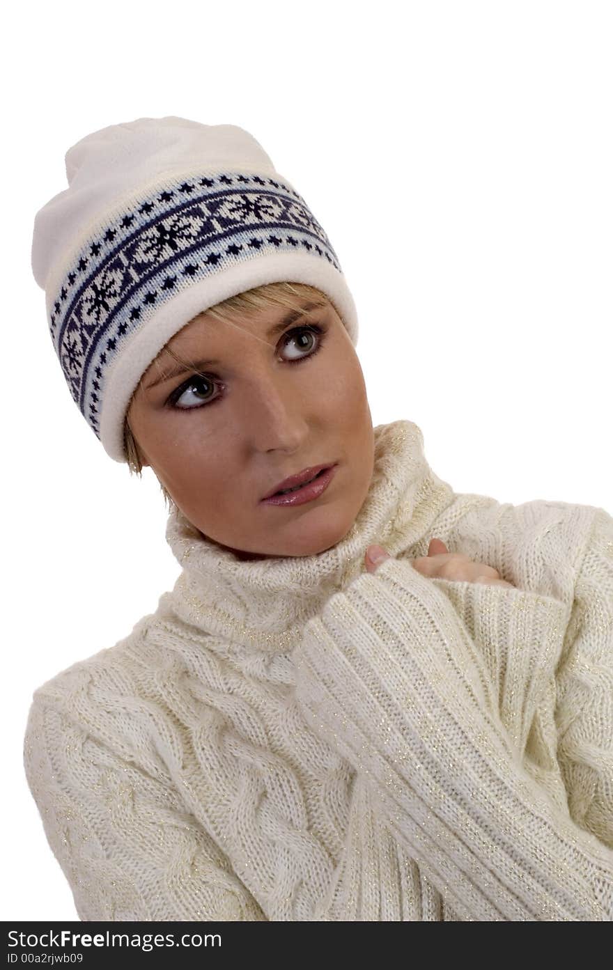 Young woman with hat on white background. Young woman with hat on white background