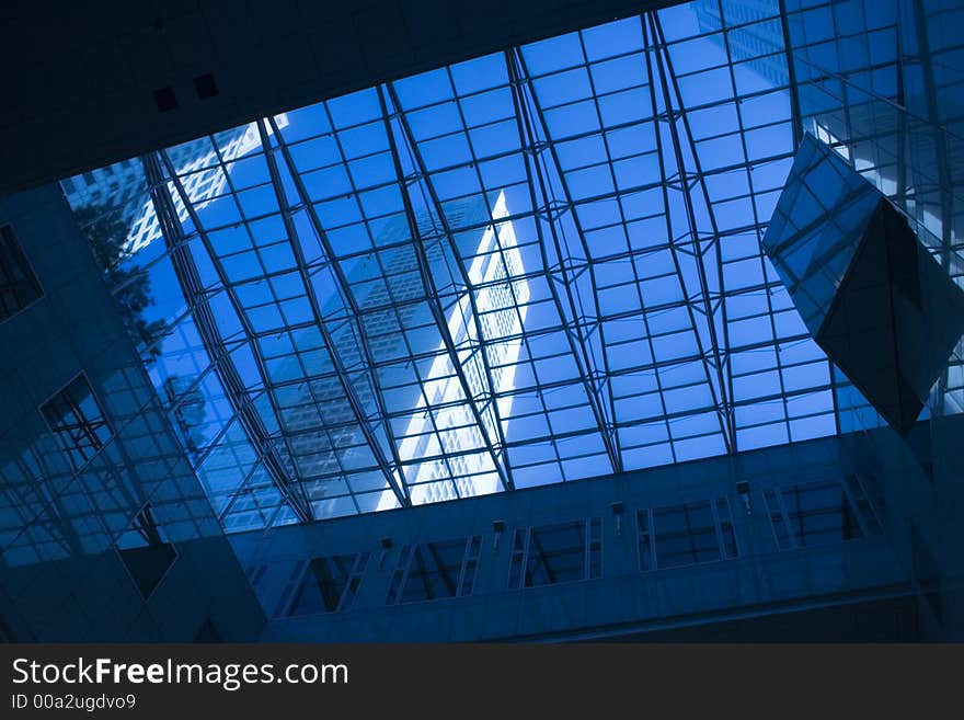 Looking through a sky light of a commercial building. Looking through a sky light of a commercial building