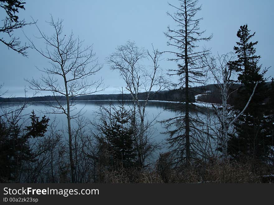 Looking over Cold Lake on at dusk.