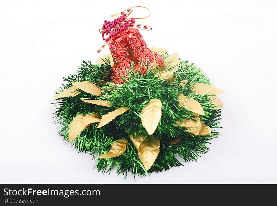 Christmas decorations shot over white background