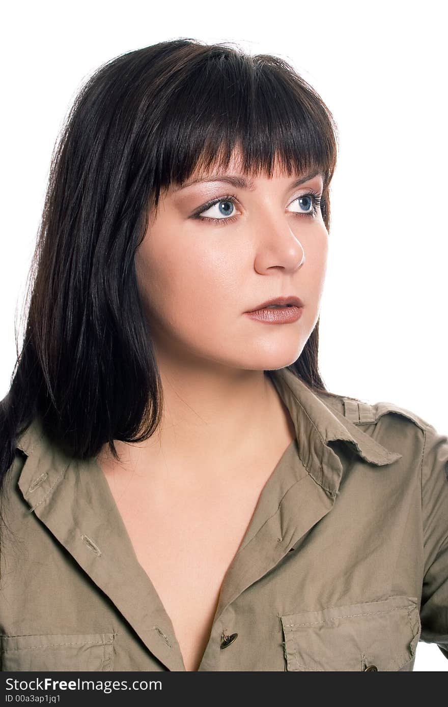 Beauty brunette soldier girl portrait