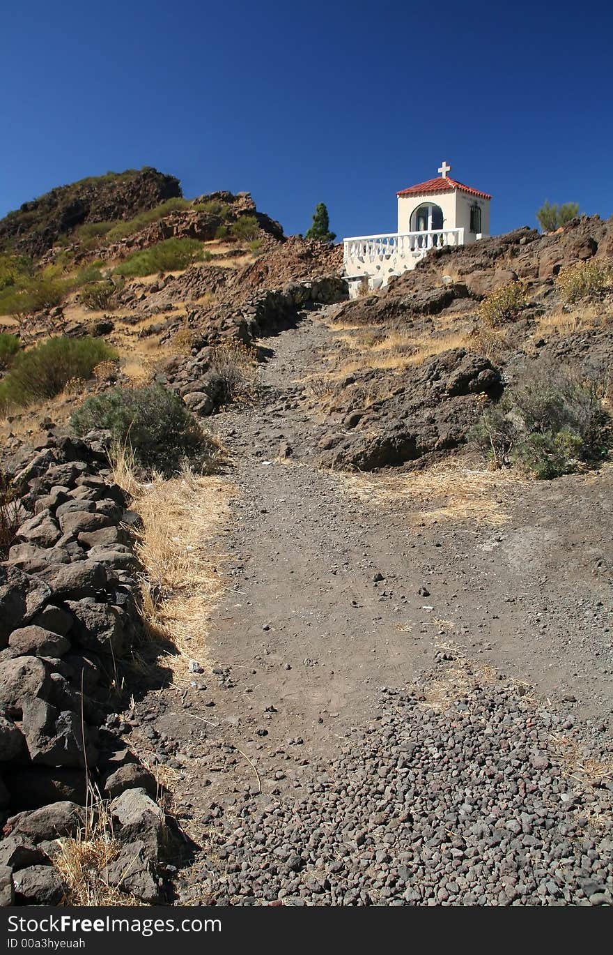 Little white chapel in the mountains of Tenerife