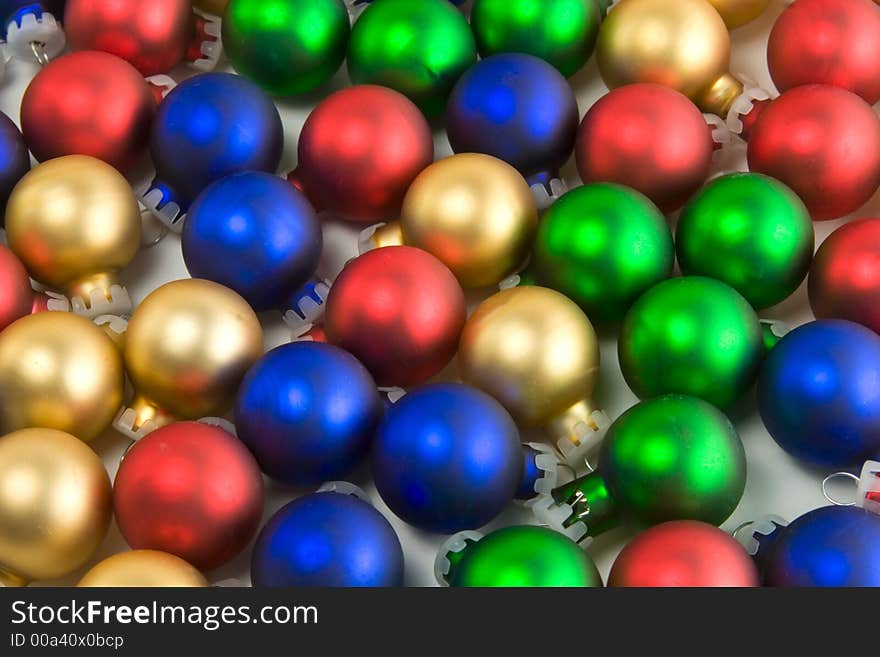 Red gold green and blue Christmas ornaments. Red gold green and blue Christmas ornaments