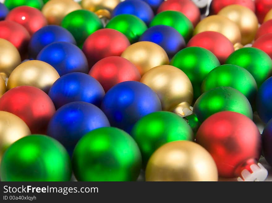 Red gold green and blue Christmas ornaments. Red gold green and blue Christmas ornaments