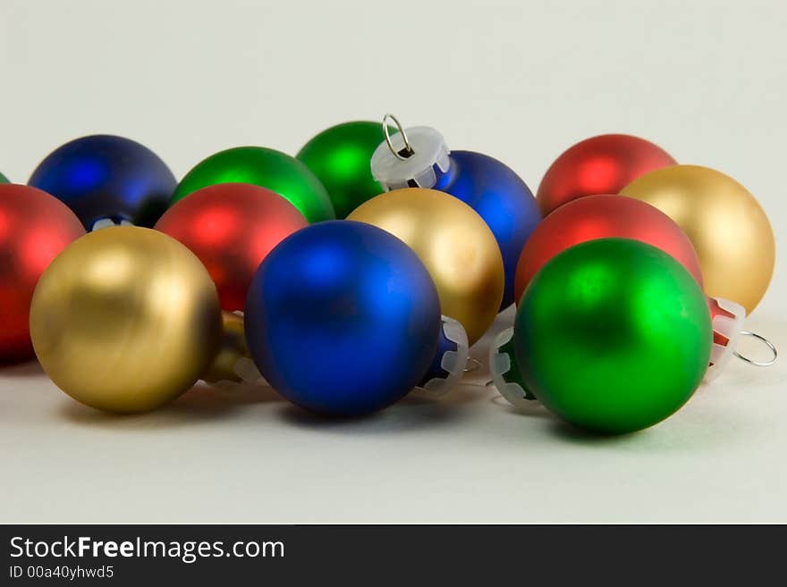 Red gold green and blue Christmas ornaments. Red gold green and blue Christmas ornaments