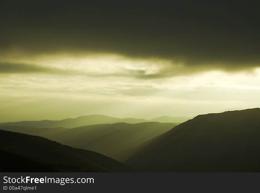 Mountain silhouette on sunset