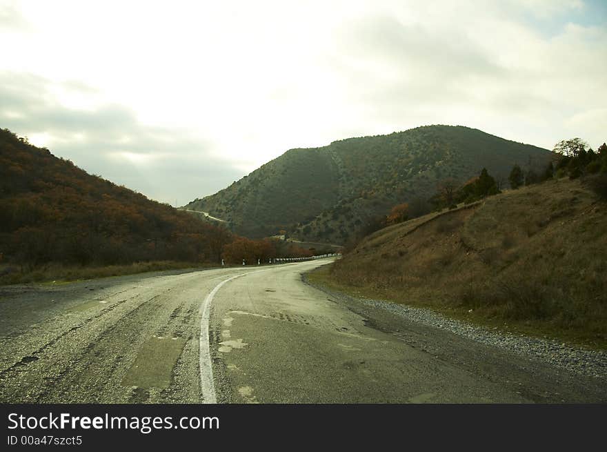 Road along Crinea mountain for autumn