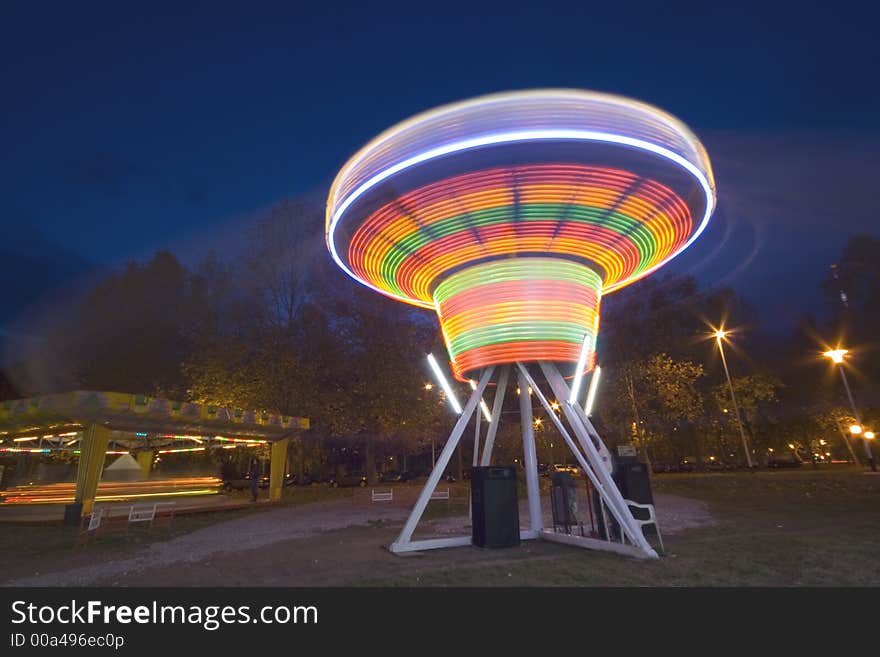 Rotating round about after sunset. Rotating round about after sunset