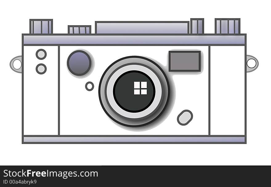 White vintage camera drawing in black and white. White vintage camera drawing in black and white