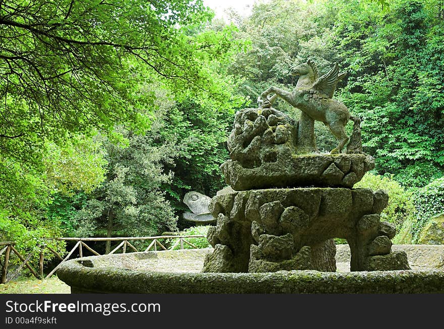 The pegasus in Bomarzo ville of wandares known as the moster park