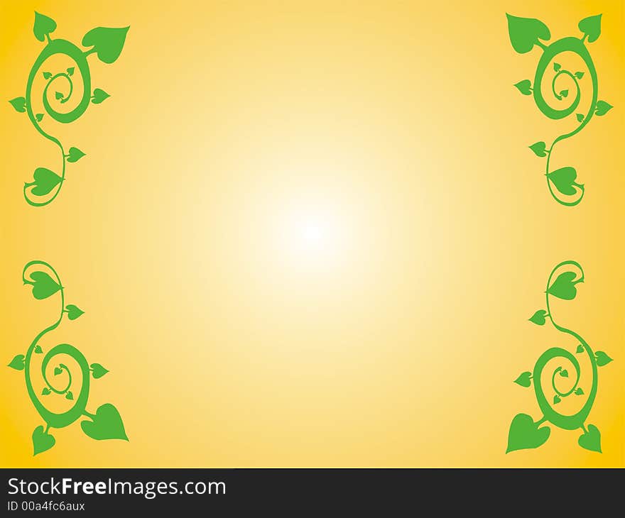 Yellow colored background with green leafage shapes. Yellow colored background with green leafage shapes