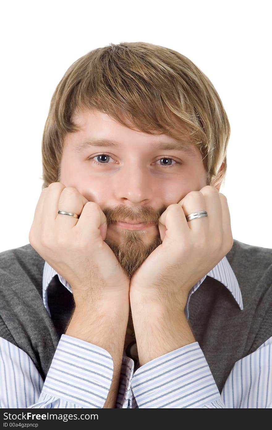 A headshot portrait of a young man