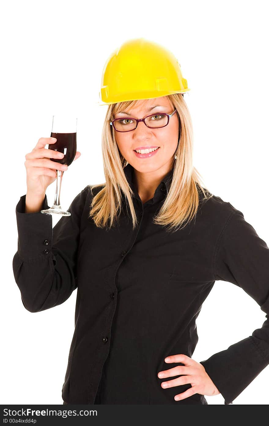 A businesswoman with a glass of wine