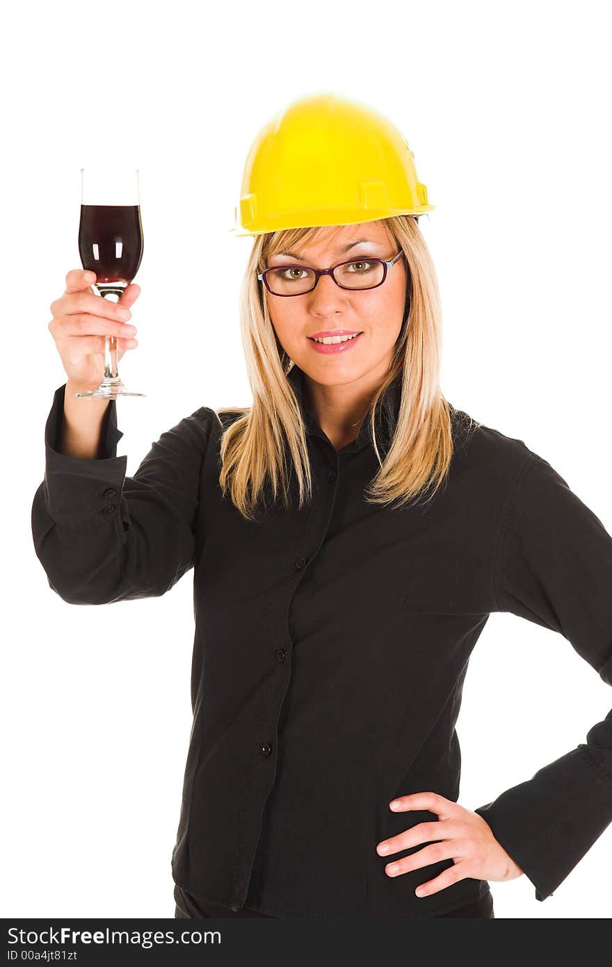 A businesswoman with a glass of wine