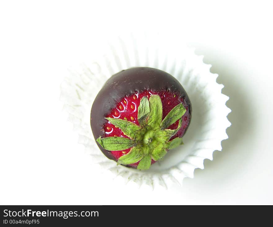 A strawberry dipped in chocolate