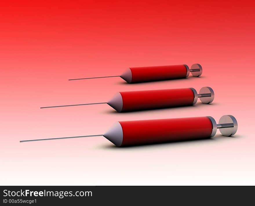 Three syringe's which is full of red blood. Three syringe's which is full of red blood.