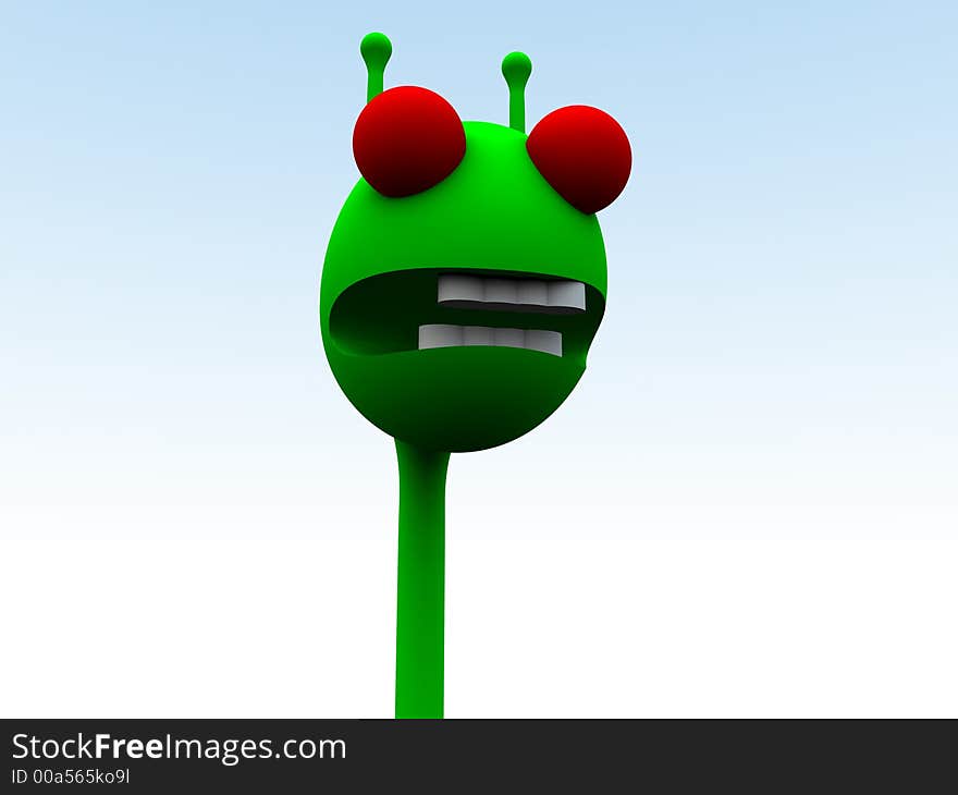 A computer created image of a alien a traditional little green man.