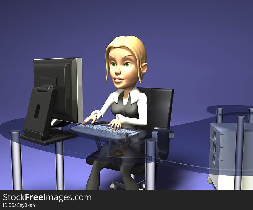 Blonde girl in front of a computer. Blonde girl in front of a computer