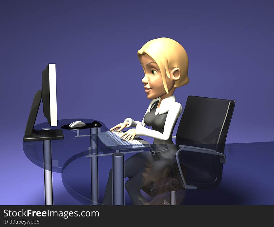 Blonde girl in front of a computer. Blonde girl in front of a computer