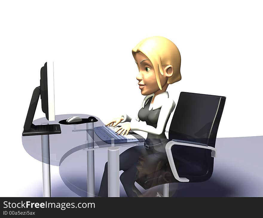 Blonde girl in front of a computer. Blonde girl in front of a computer