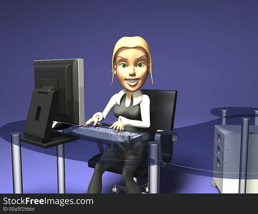 Blonde girl in front of a computer. Blonde girl in front of a computer