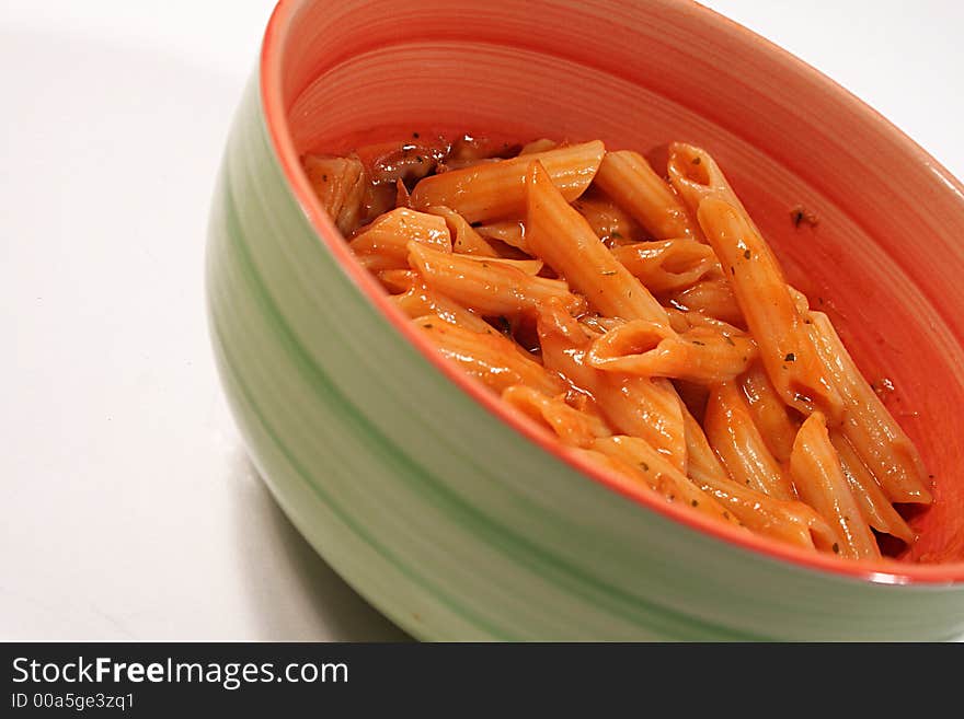 Macaroni naplitana in a small dish. Macaroni naplitana in a small dish