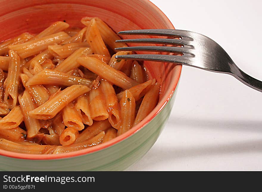 Macaroni napolitana in a small dish. Macaroni napolitana in a small dish