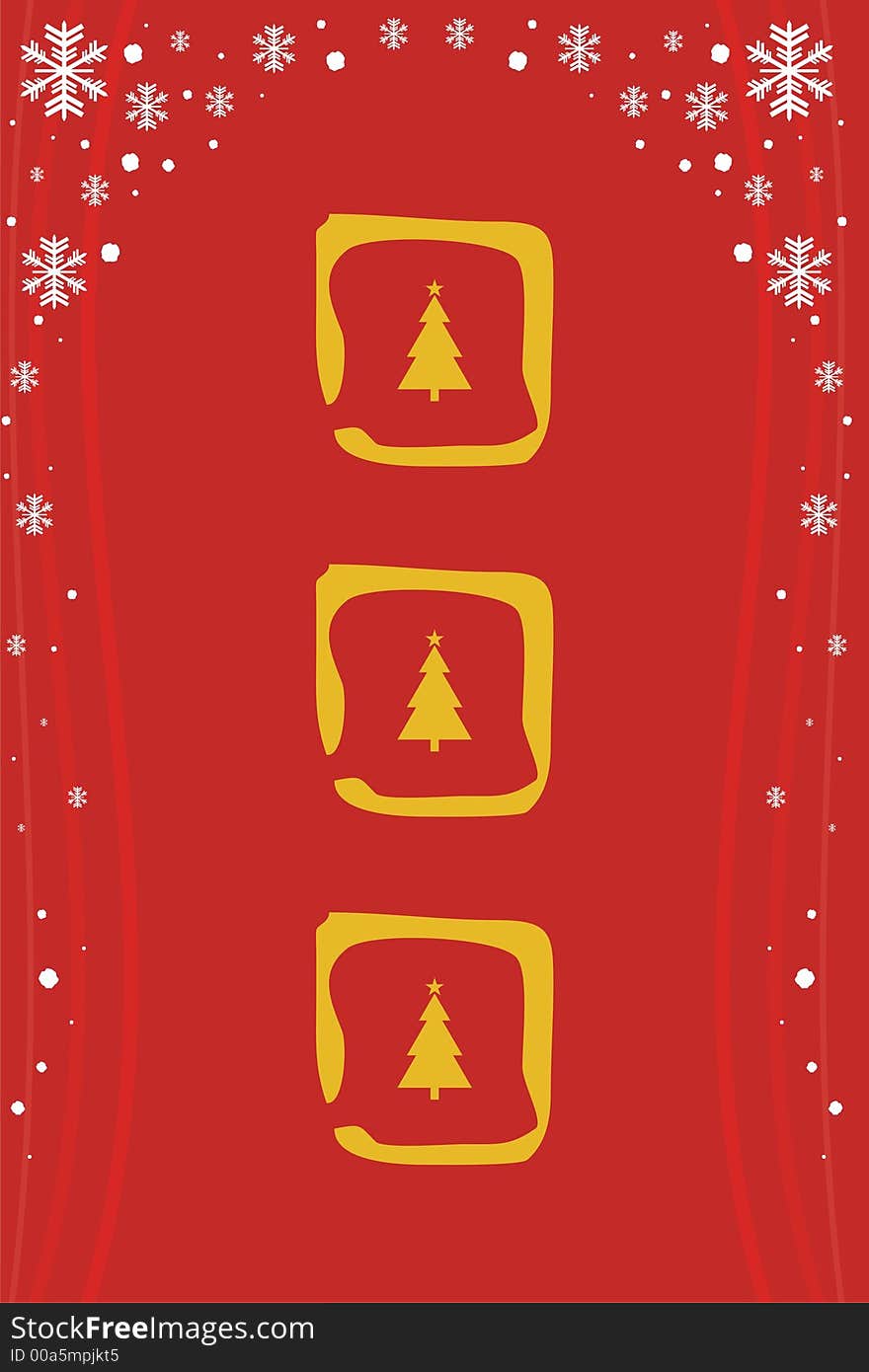 Red Christmas card with trees