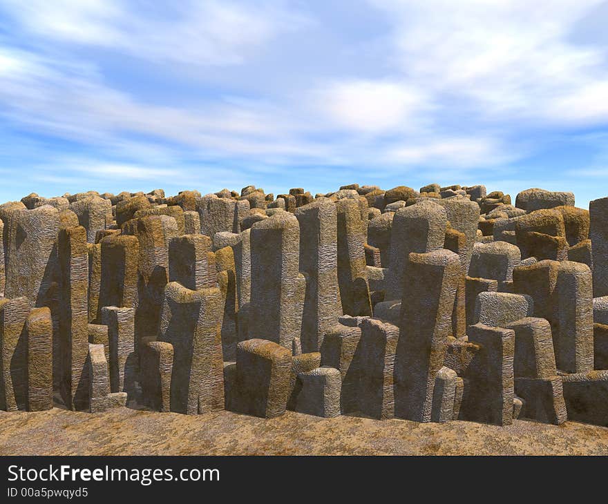 Stones of the rectangular form on a background of the blue sky. Stones of the rectangular form on a background of the blue sky