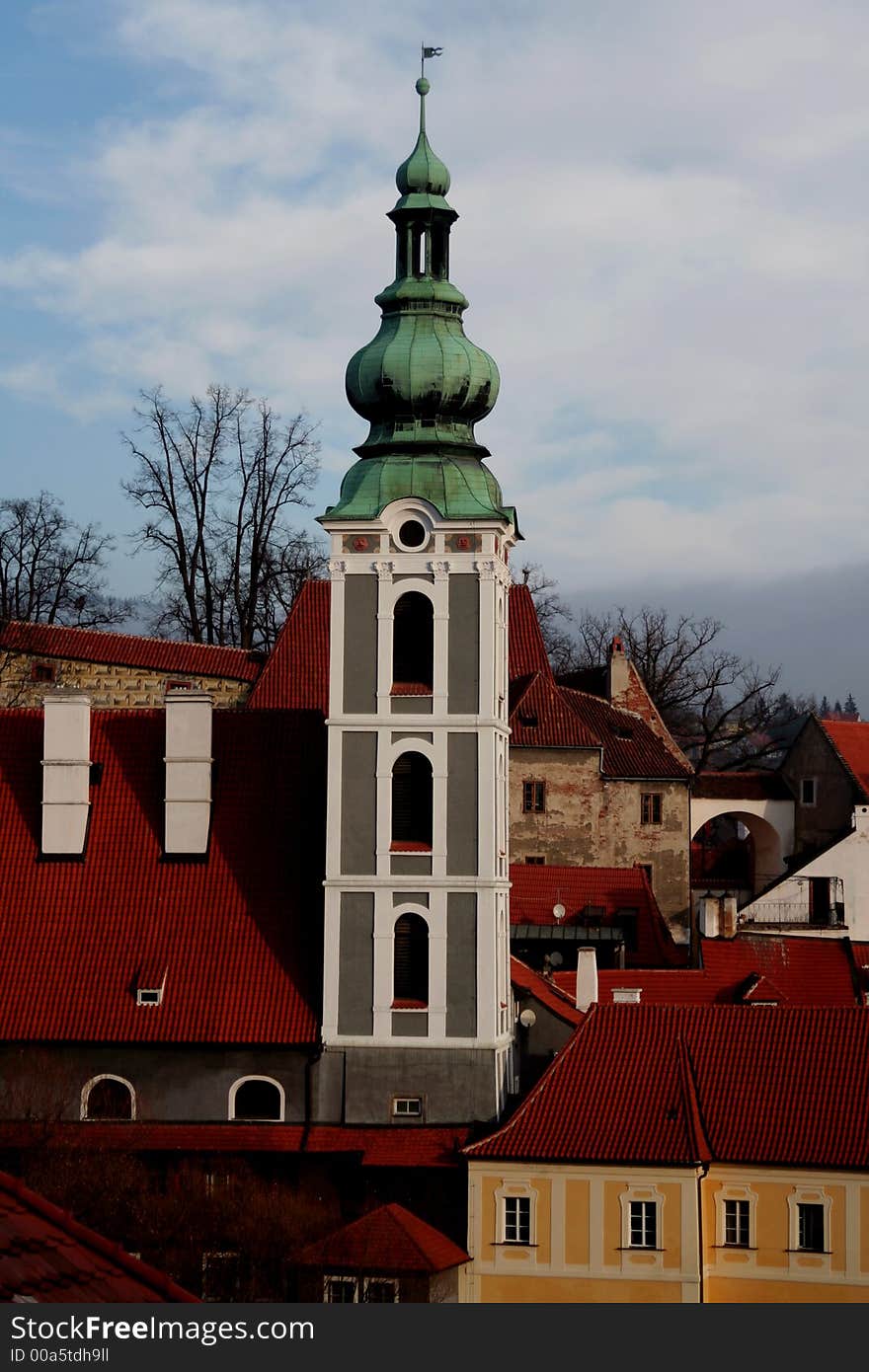 Historical tower in the city centre of Cesky Krumlov