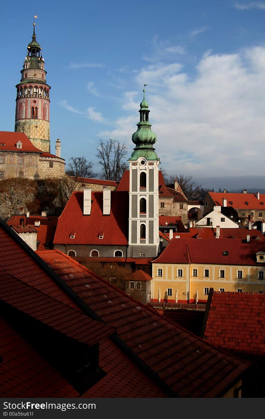 Historical tower in the city centre of Cesky Krumlov. Historical tower in the city centre of Cesky Krumlov