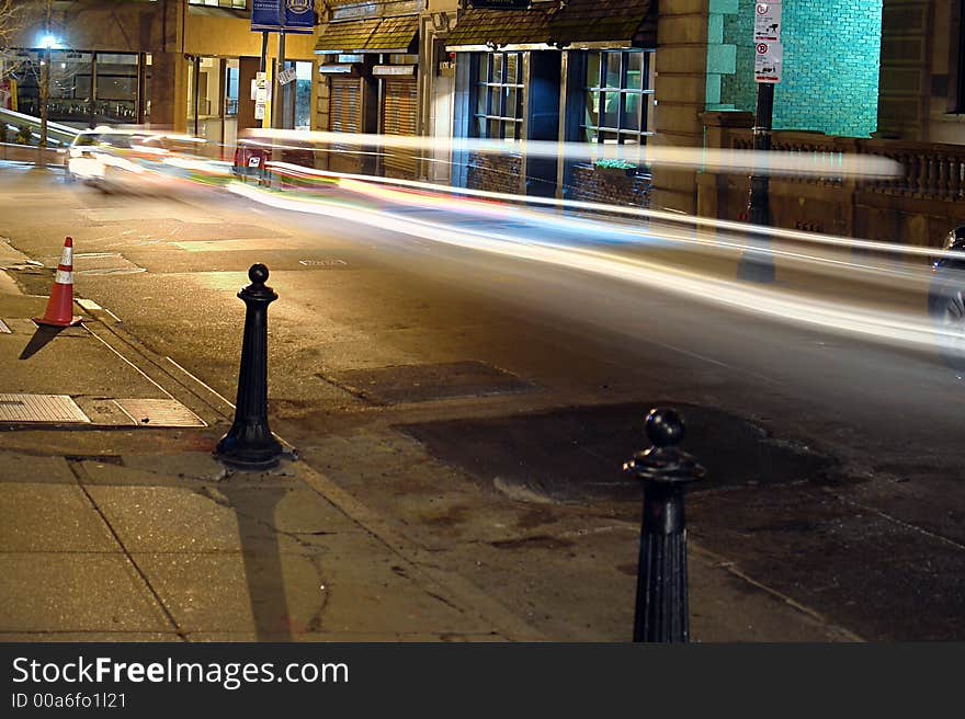 Night Time On Beacon Street With Light Trails