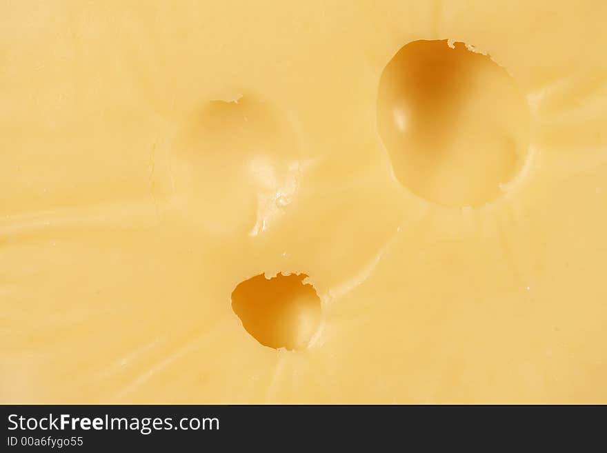 A closeup of a chunk of swiss cheese. A closeup of a chunk of swiss cheese