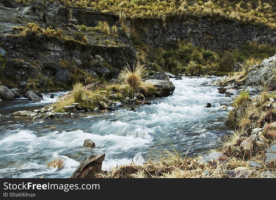 Clean mountain river in the Cordilleras,Peru