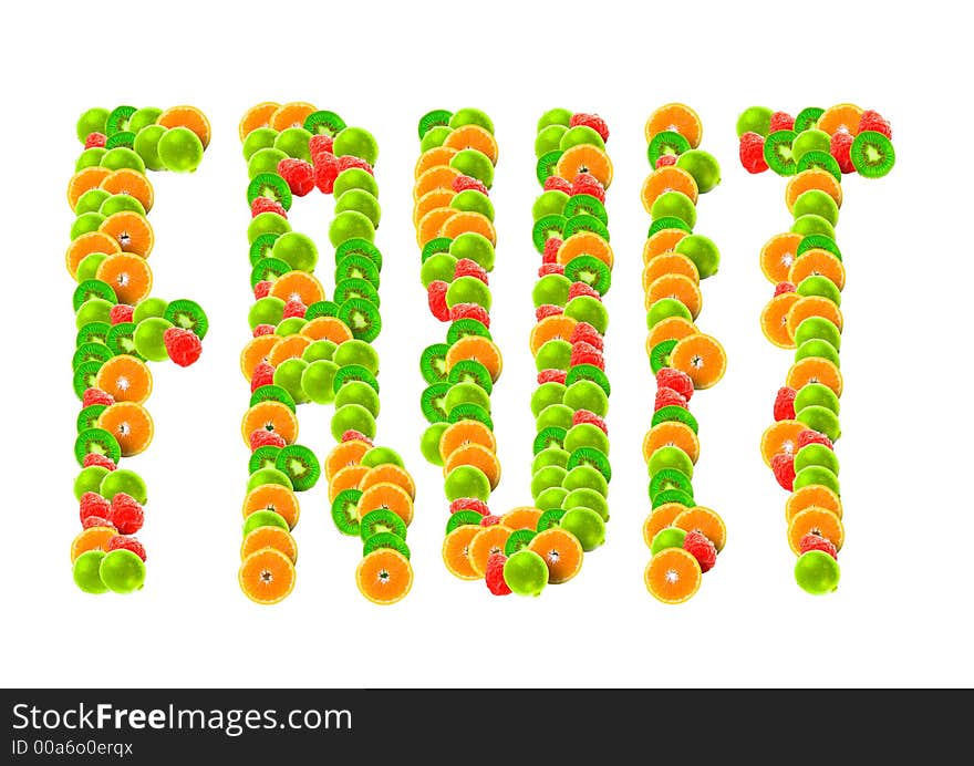 Colorful word fruit made out of fruit