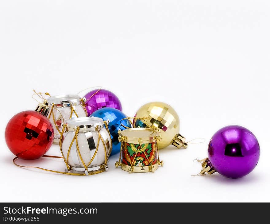 Christmas balls and ornaments on white background. Christmas balls and ornaments on white background