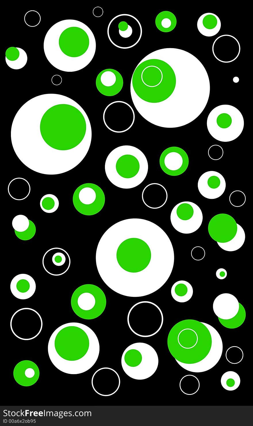 Lime Green, Black, and White Circles of different sizes on a black background. Lime Green, Black, and White Circles of different sizes on a black background