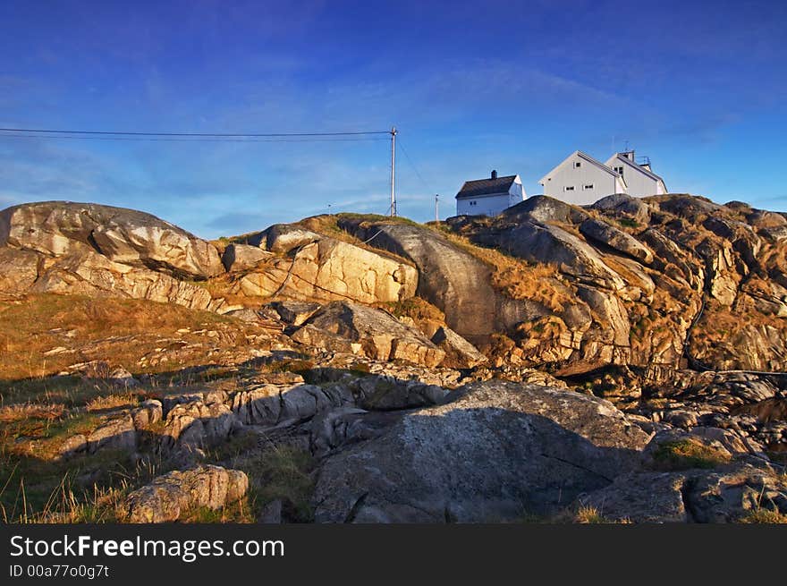 Rock and houses in Henningsvaer