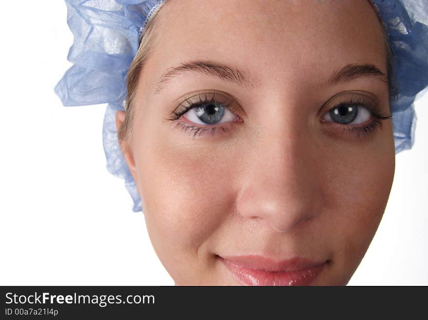 A close up stock image of a pretty scrub nurse. A close up stock image of a pretty scrub nurse.