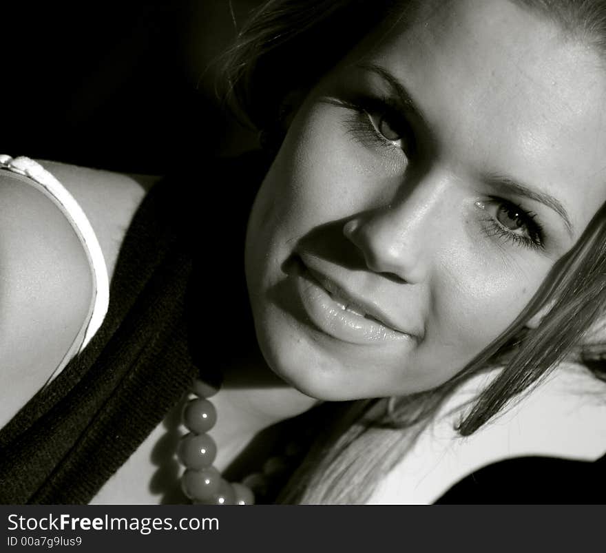 Beautiful woman b/w portrait