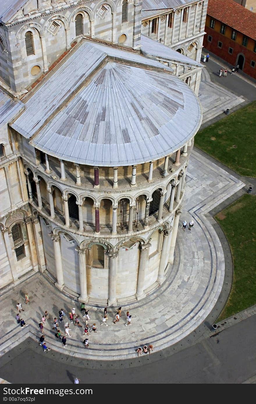 Looking down on the Pisa Duomo from the Leaning Tower. Looking down on the Pisa Duomo from the Leaning Tower.