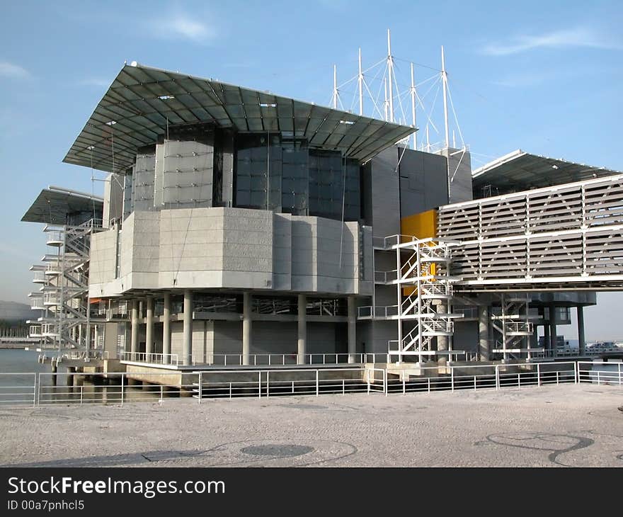 Modern building. Oceanarium in Lisbon, Portugal