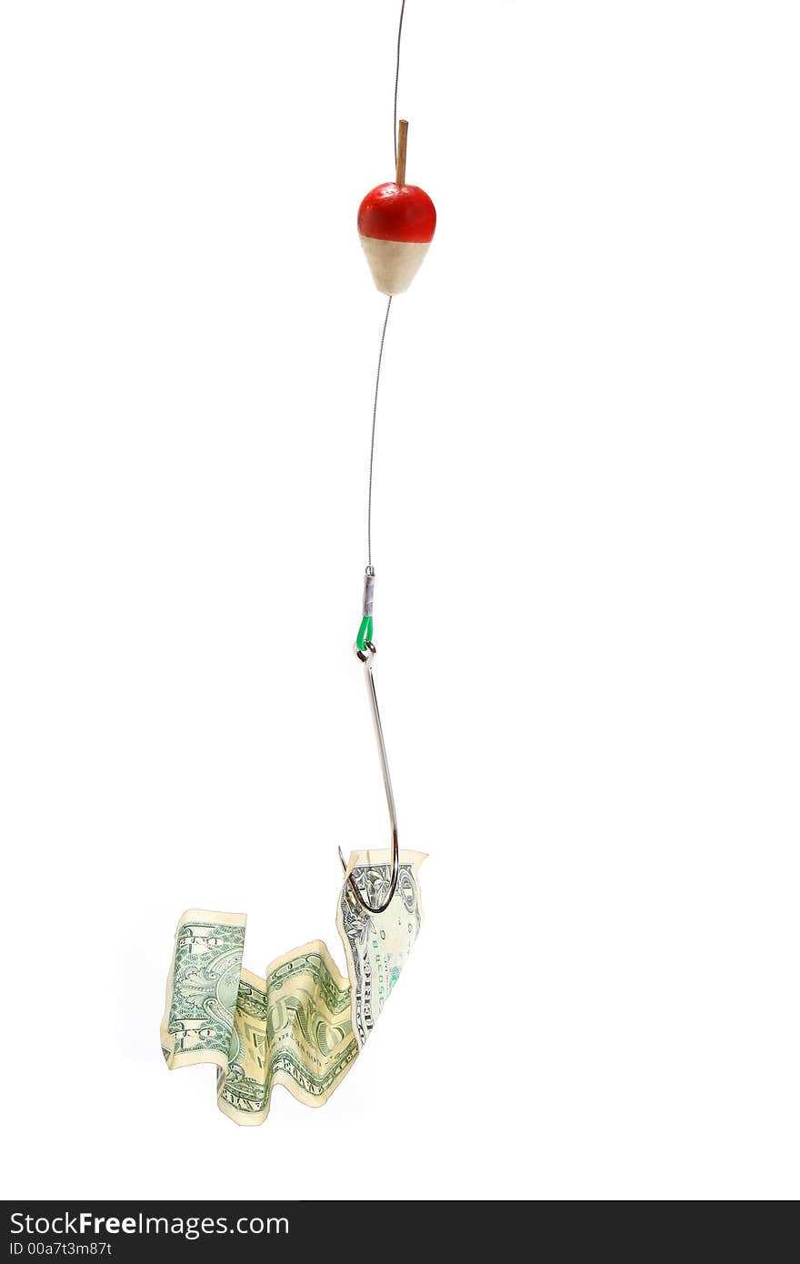 Conceptual. Dollar bill in a hook